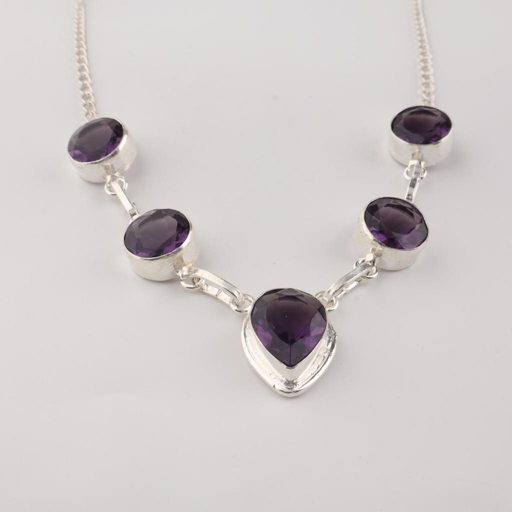 Натуральный Аметист Драгоценный Камень 925 Стерлинговое Серебро Ручной Работы Женские Ювелирные Изделия Дизайнерское Ожерелье 16-18" Для Подарка RN-3-6