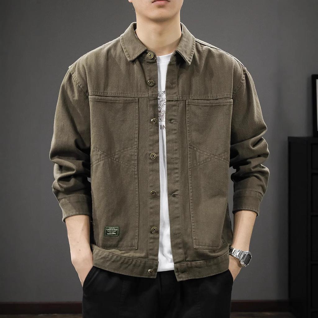 Top Cotton Tooling Jacket Men'S Loose Large Size Casual Lapel Shirt Jacket Tide