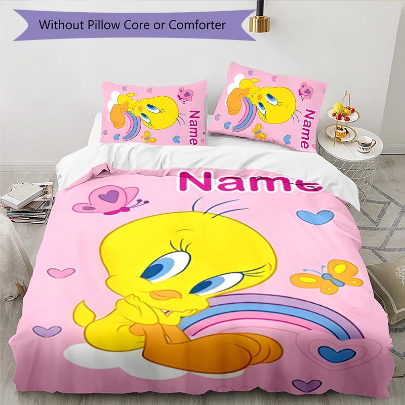 3pcs Tweety3 Cover Set - Personalized Name, HD Printed Bedding with 1 Cover and 2 Pillowcases - Perfect for Home Decor, Easy Care