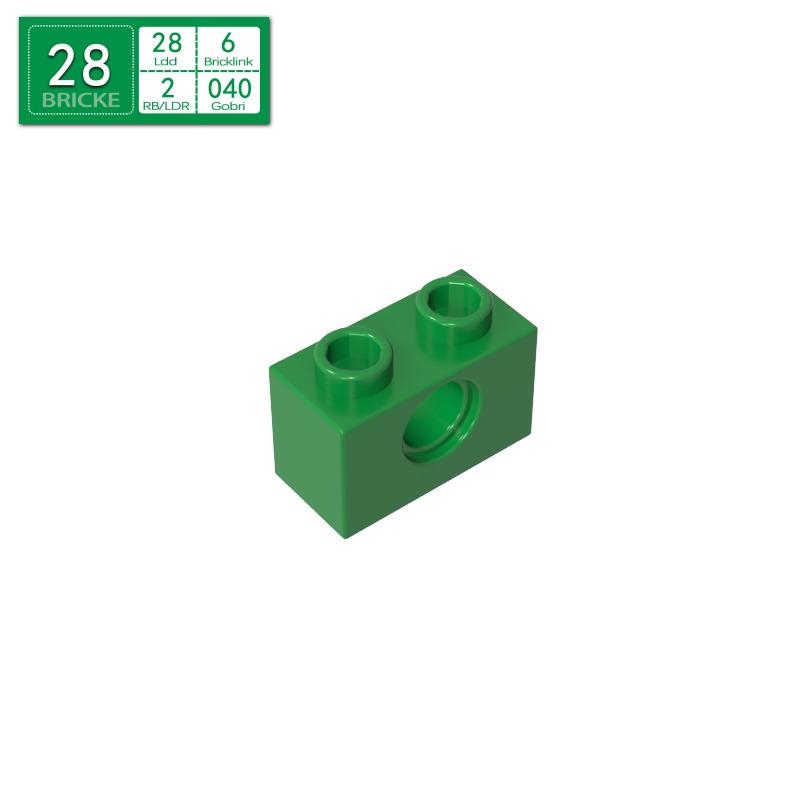 BRICKE 1x2 Brick with Hole - Compatible with Lego, MOC Loose Parts, Small Particle Building Blocks