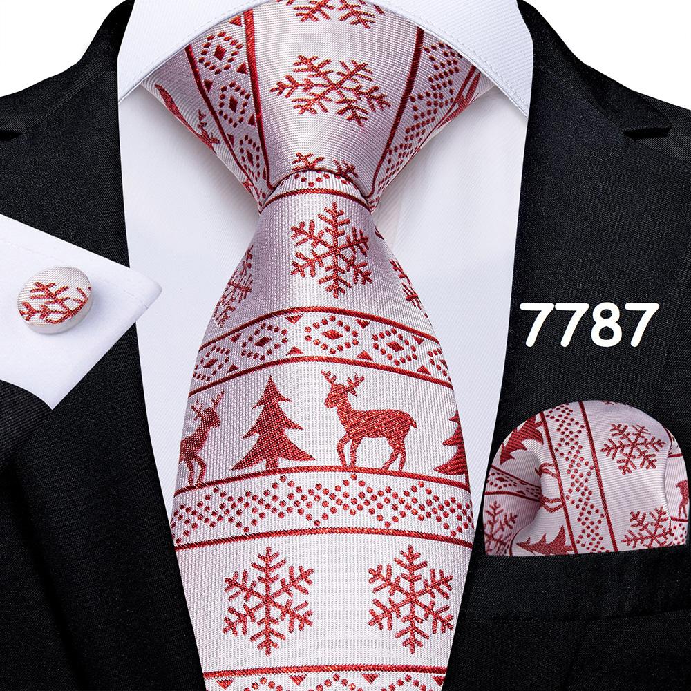 Mens Christmas Tie Set Red Blue Green 8cm Wide Silk Neck Tie Hanky Cufflinks Set Gift For Men Accessories