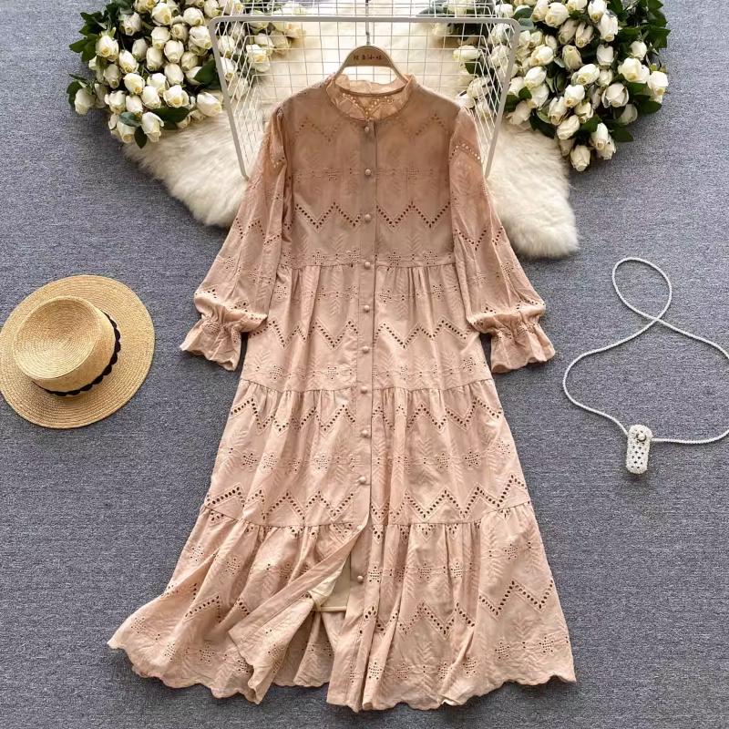 Милое кружевное платье с круглым вырезом для женщин, летние сексуальные платья с длинными рукавами и открытыми плечами, женские платья трапециевидной формы средней длины