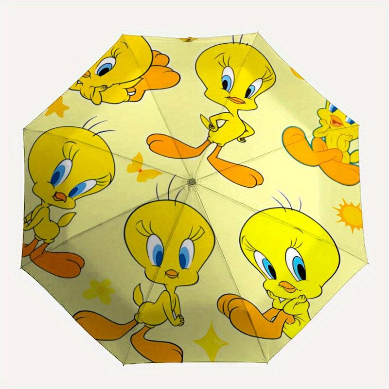 Автоматический зонт Looney Tunes Птичка Твити   Компактный дорожный зонт, 8 спиц, прочная конструкция, идеальный подарок, 180