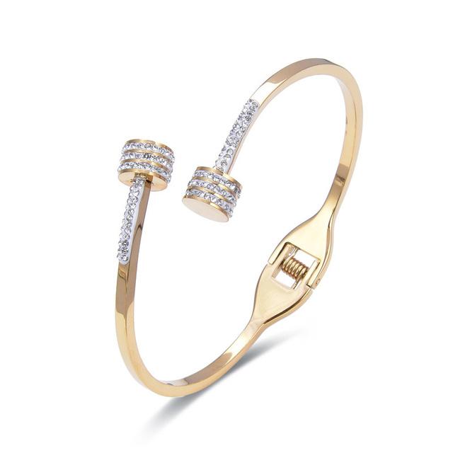 Уникальный браслет из нержавеющей стали с двойным кристаллом и головкой гвоздя для женщин, свадебный подарок, браслет, оптовая продажа ювелирных изделий