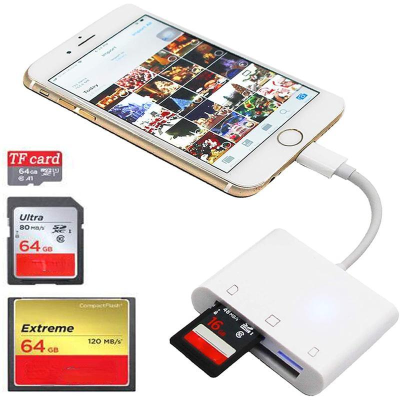 Освещение 3 в 1 для устройства чтения карт TF/SD/CF для iPhone iOS 13 14 15 16 17 OTG адаптер для карты памяти камеры