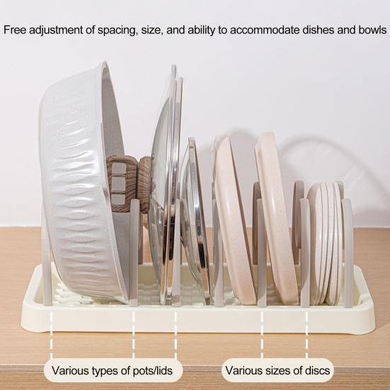 Настольная сушилка для посуды, стойка для крышек от кастрюль, органайзер для крышек от сковородок с регулируемыми отделениями для выпечки и тарелок, для шкафа, кухонной столешницы