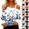 Women's Off-the-shoulder Plush Neck Printed Long-sleeved Pullover T-shirt Top