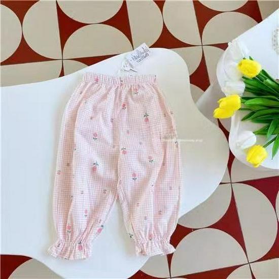 Летние солнцезащитные брюки для девочек в стиле ретро с цветочным принтом - пляжные брюки со средней и высокой талией и функцией защиты от комаров