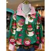 Women's Retro Christmas Pattern Blouse - Turn-Down Collar Long Sleeve, Loose Casual Silhouette, Festive Gift Tree Print Top Suitable for Fall/Winter