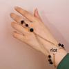 Korean Black Flower Bracelet & Ring Set - Women's Alloy Jewelry Gift