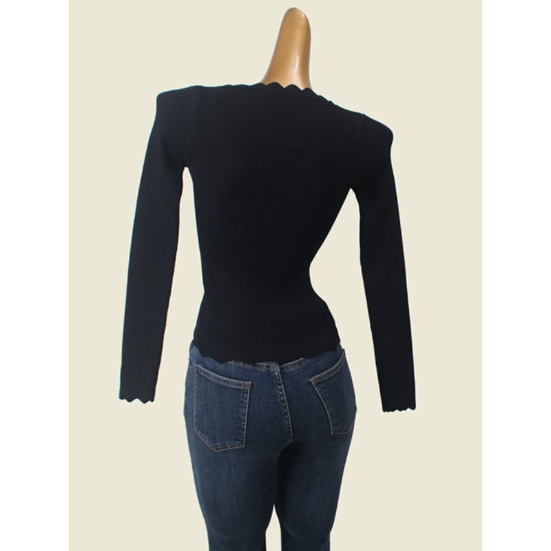 Collar Slim Fit Slimming Long Sleeves Bottoming Shirt Foreign Trade Original Order Sexy Metal Buckle Clavicle Beauty Autumn Knitted Inner Match