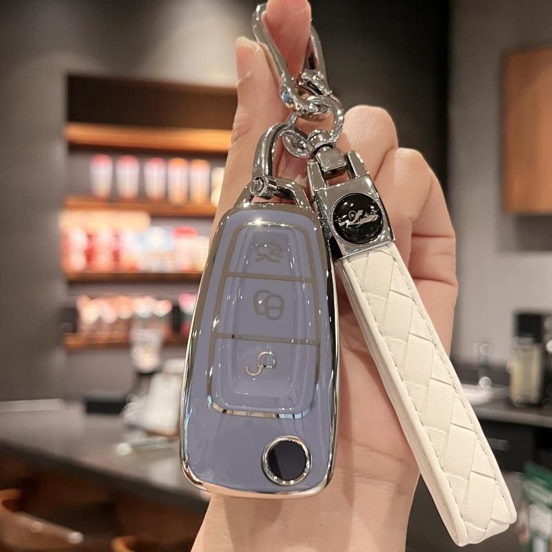 Чехол для автомобильного ключа, держатель для ключей с брелком для Ford Fiesta Focus Galaxy Fusion Mondeo C-Max Kuga Ecosport