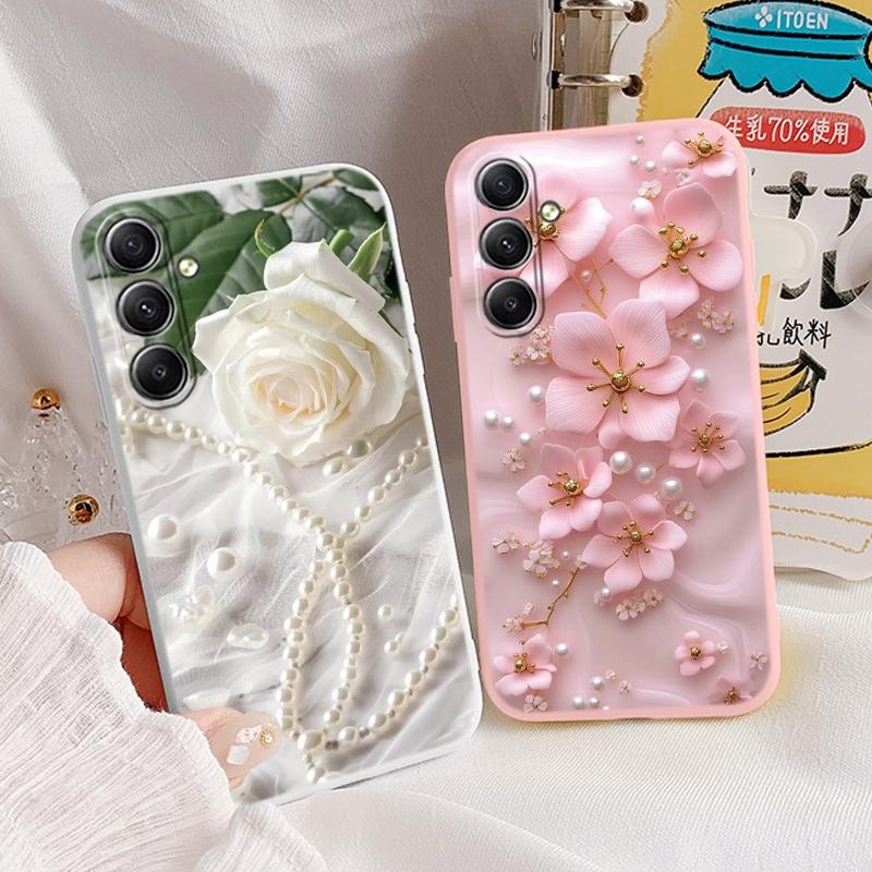 Luxury Flowers Case For iPhone Samsung A55 A35 S24 FE S25 Xiaomi Redmi Note 13 Pro 14C Huawei Honor Shockproof Phone Bumper Anti-Scratch Matte Cover