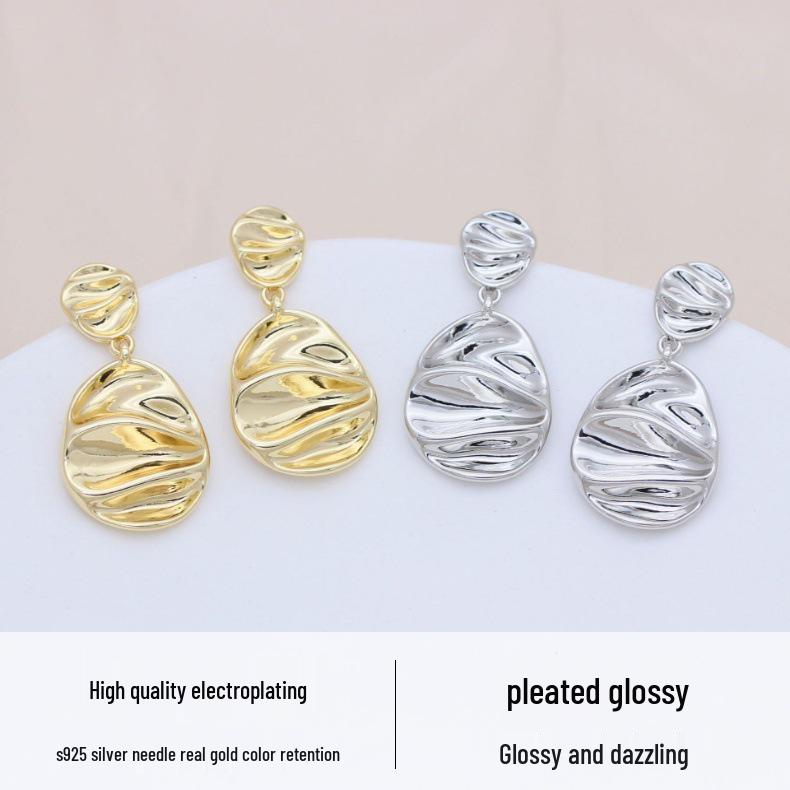Real Gold Retention S925 Silver Needle Geometric Irregular Oval Earrings