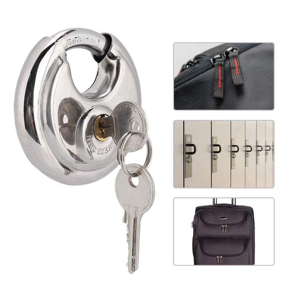 Stainless Steel Round Disc Lock with 2 Keys Security Lock Disc Locking Padlock  Outdoor Use