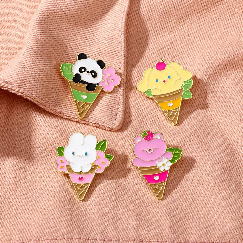Original Enamel Alloy Brooch Cute Small Animal Ice Cream Sweet Pin Badge for Kid Clothes Backpack Decoration Wholesale