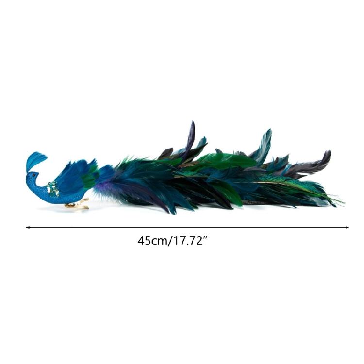 2Pcs Artificial Natural Feathered Peacocks with Long Tail Designs Christmas Tree Clip on Ornaments for Home Party Decor