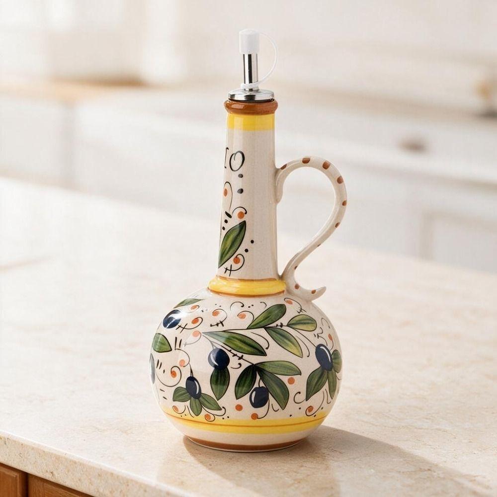 European-style Olive Oil Dispenser Ceramic with Dust Lid Oil Pot Under-glazed Refillable Soy Sauce Bottle Restaurant