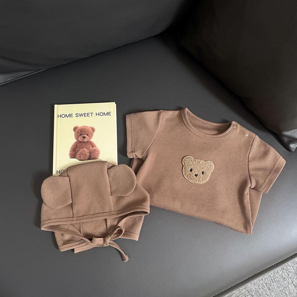 2025 Summer Waffle Bear Infant & Toddler Short Sleeve Romper
