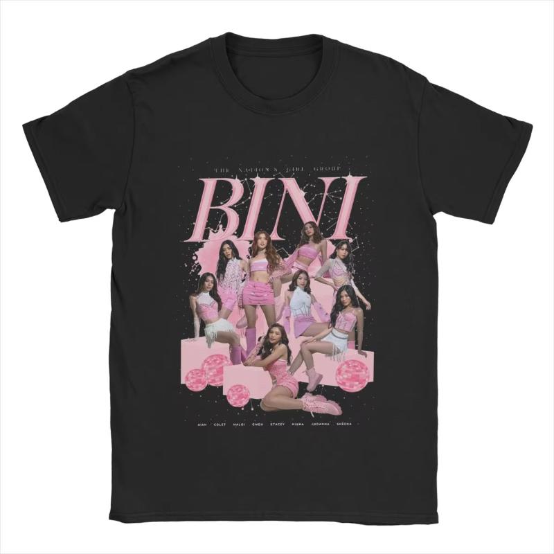 Novelty BINI Pink TShirt for Unisex Round Collar Pure Cotton T Shirts Short Sleeve Tee Shirt New Arrival Tops
