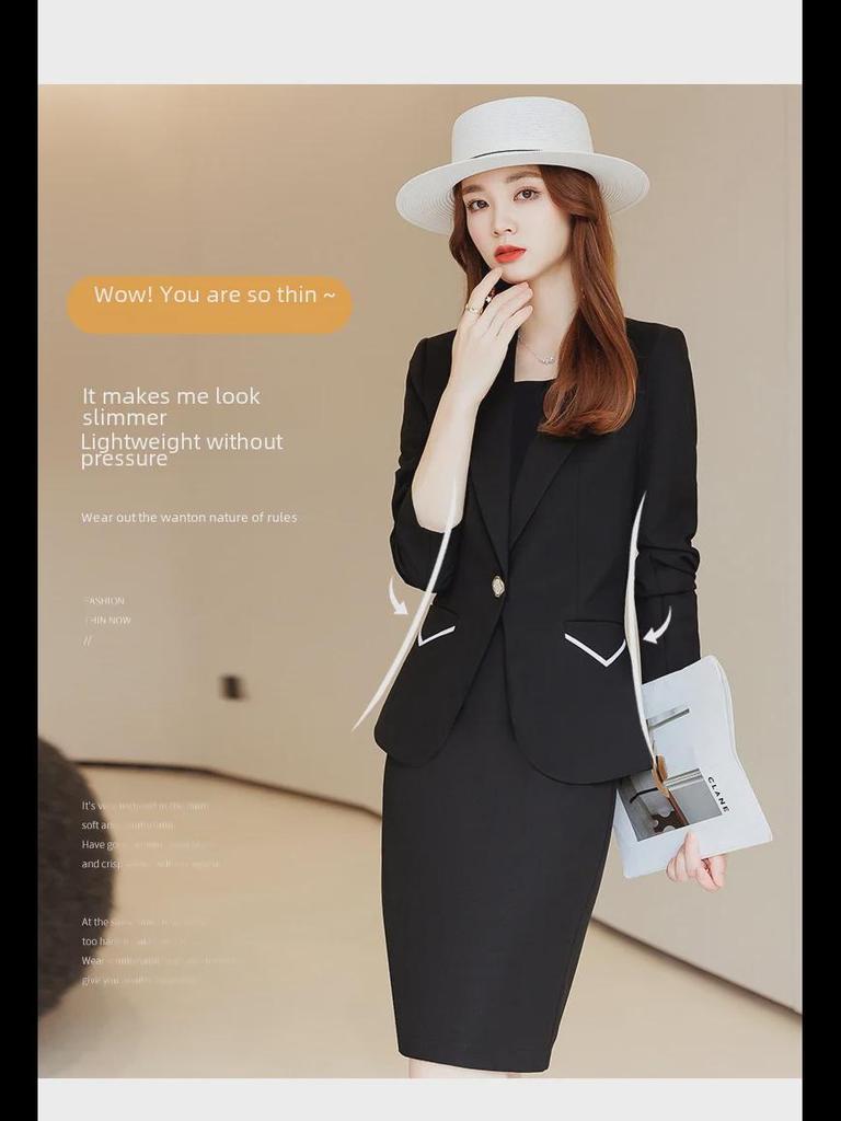 Women's Blue Suit: Jacket & Skirt Set - Elegant Autumn/Winter Style