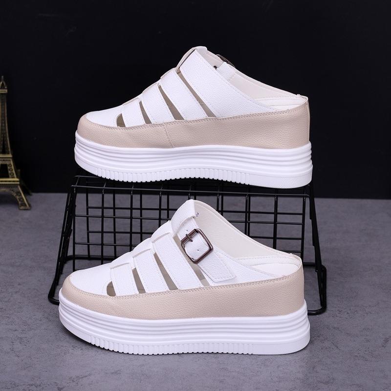 Мода 2024 года, женская обувь на платформе, весна-лето, платформа, внутренняя высота, увеличение, тапочки с высокой пряжкой, женская обувь Baotou 8 см