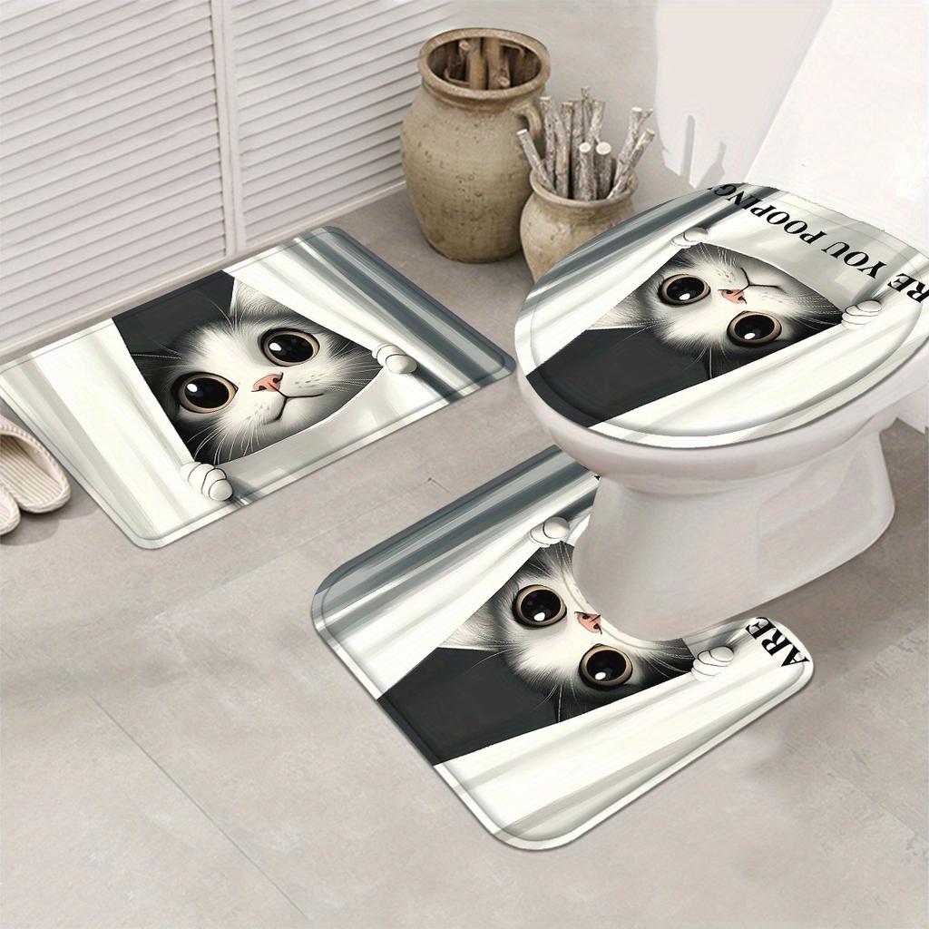 4 шт. Роскошный забавный кот водонепроницаемый комплект занавесок для душа декоративный набор для ванной комнаты нескользящий коврик для унитаза коврик для ванной и 12 крючков