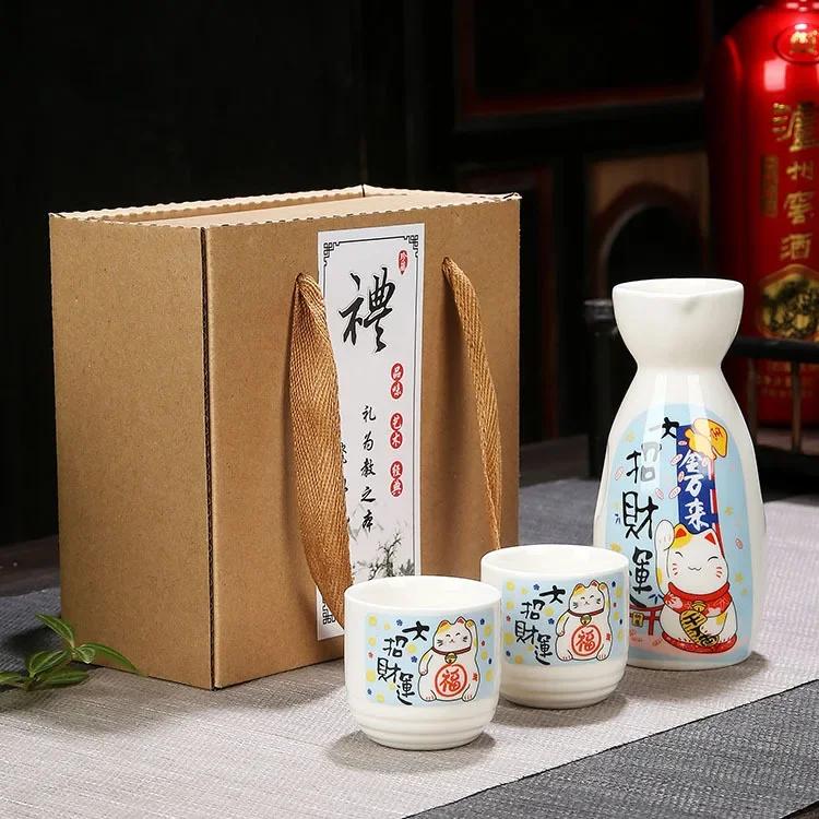 3pcs/set Japan Porcelain Vintage Ceramic Pot Flagon Liquor Spirits Cups Kitchen Dining Bar Drinkware Japanese Sake Wine Sets