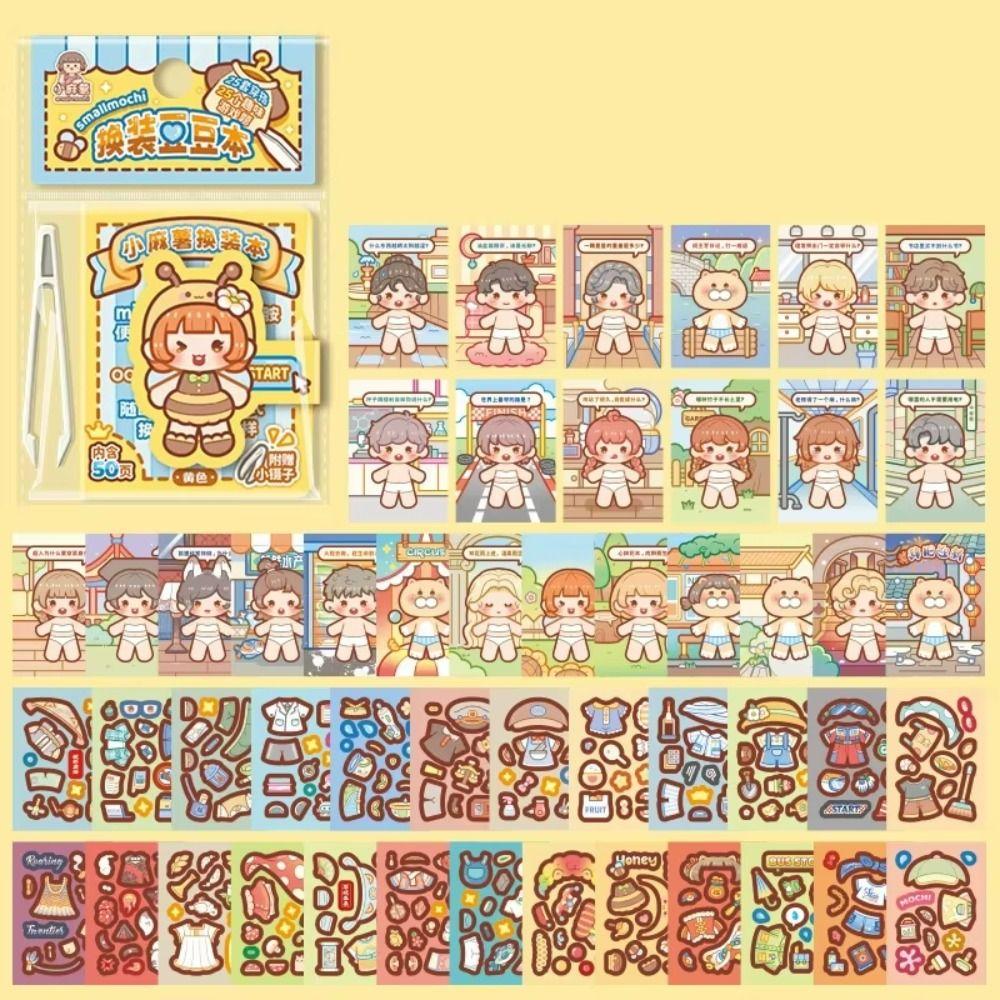Pre-Cut Stickers Mini Dress-Up Sticker Book Cartoon Style Outfit Sticker Book Scrapbook Decorating