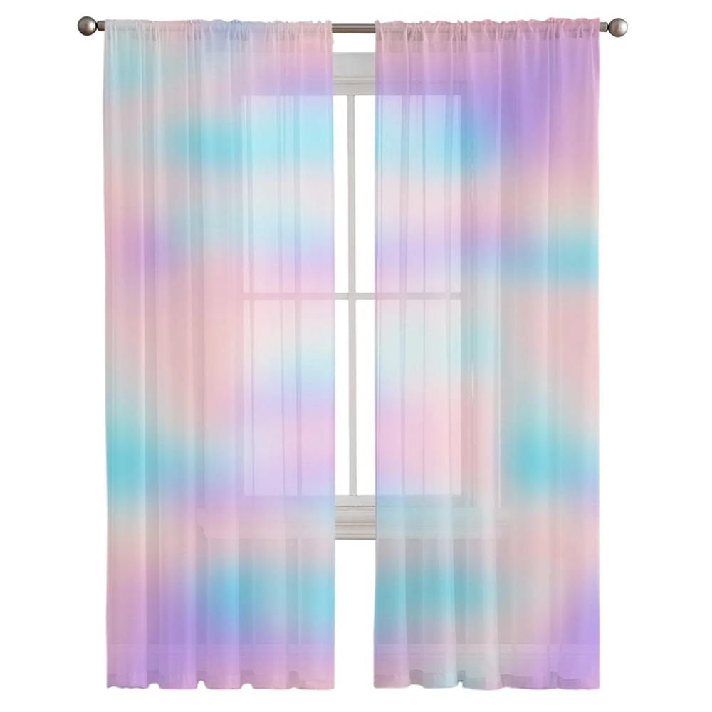 Rainbow Gradient Sheer Voile Drapes Window Opening Tulle Drapes ideal ideal for Living Room Bedroom ideal for Kitchen Area Drapes Decoration