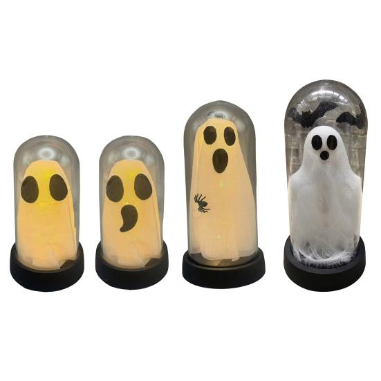 Хэллоуин Привидение Украшение Светящееся Привидение в Стеклянном Куполе Клоше Милое Белое Привидение со Светодиодной Подсветкой для Дома Кухни Каминной Полки Настольный Декор