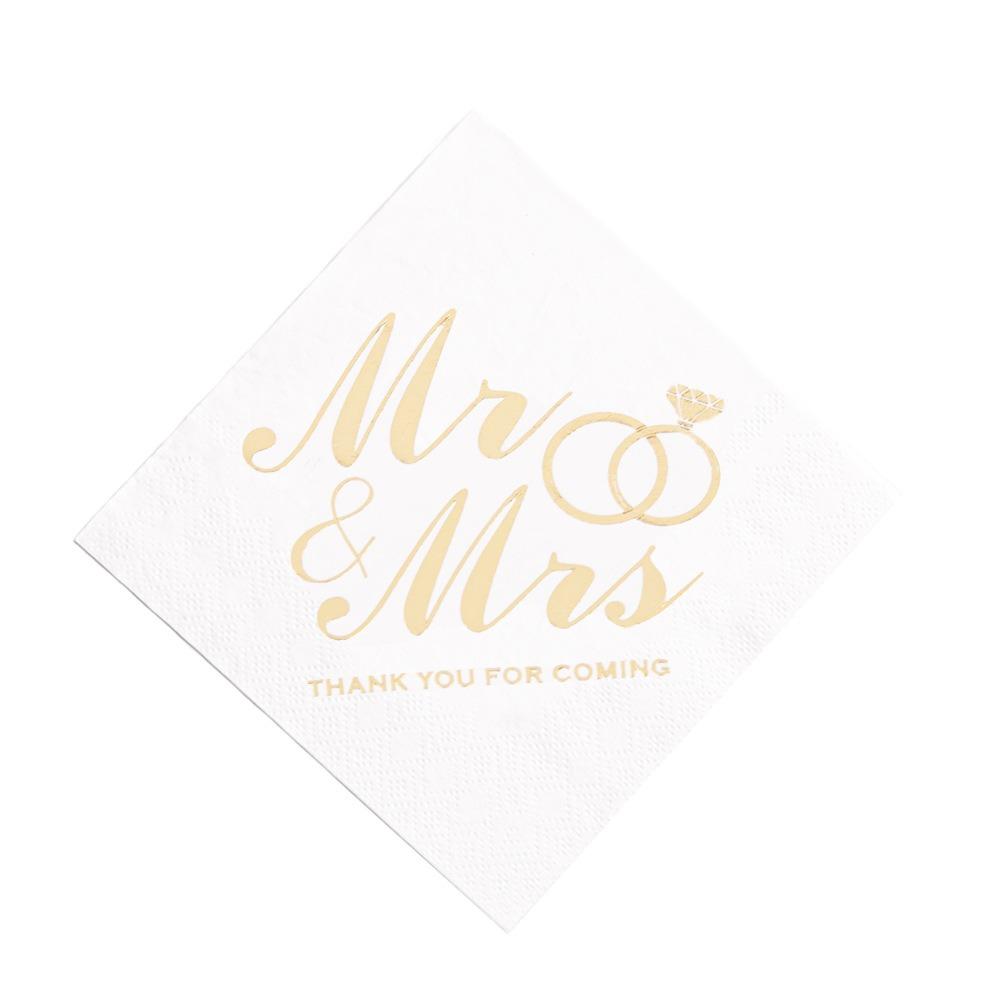 100pcs 3-Ply Mr Mrs Wedding Napkins Bronzing Printed Disposable Napkins for Wedding Anniversary
