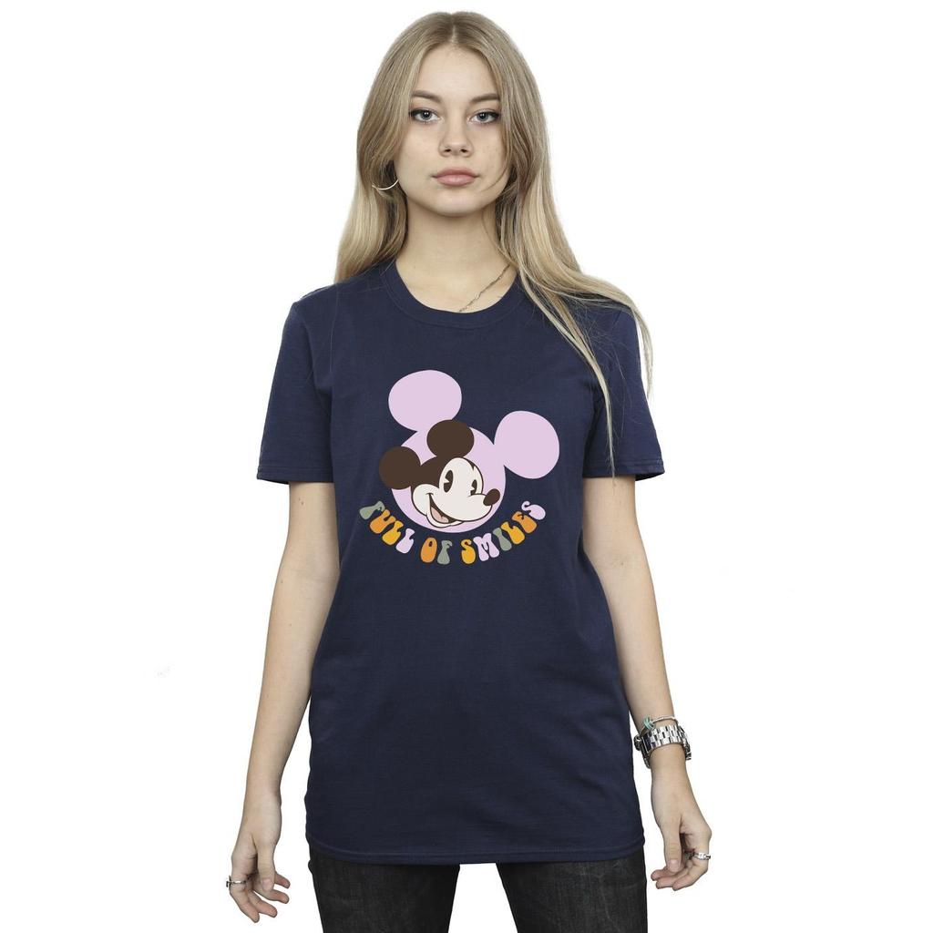 Disney Womens/Ladies Mickey Mouse Full Of Smiles Cotton Boyfriend T-Shirt