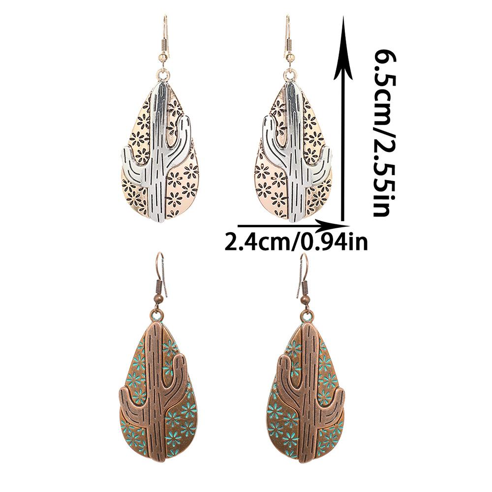 2pairs Cactus Earrings for Women Geometric Waterdrop Shaped Boho Fashion Minority Accessories Daily Wear Party Decors Gifts
