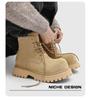 Женские винтажные замшевые рабочие ботильоны 2025 года - На толстой подошве, Желтые, Уличный стиль для весны и осени