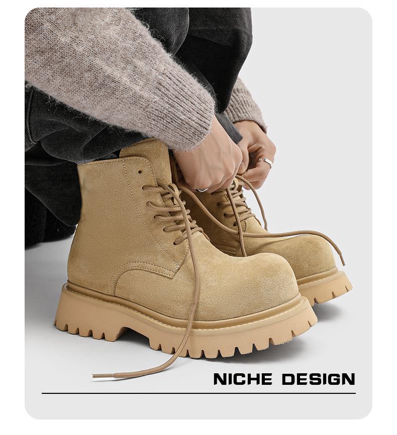 Женские винтажные замшевые рабочие ботильоны 2025 года - На толстой подошве, Желтые, Уличный стиль для весны и осени