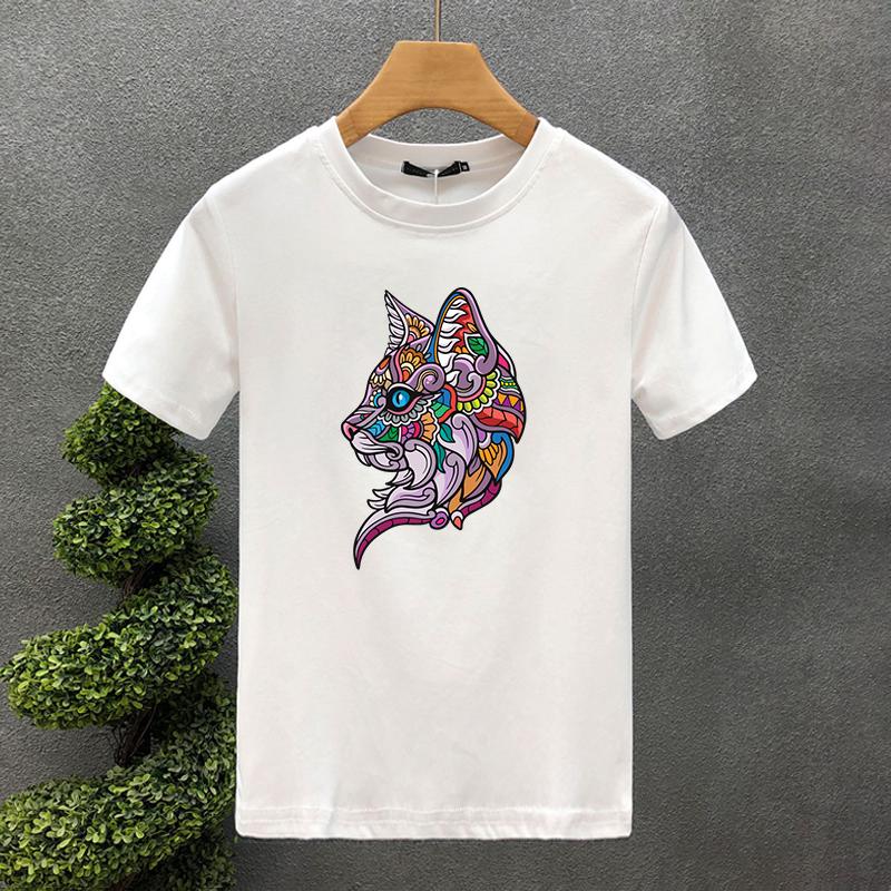 Luxury Brand Cat Head 100% Cotton High Quality Print Couple Tees Summer Harajuku For Men/Women Short Sleeve T-shirt Asian Size