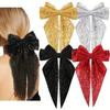 Spring Clip Glitter Layered Hair Bow Hair Pin Women Girls Sparkling Large Long Style Decorative Hairpin