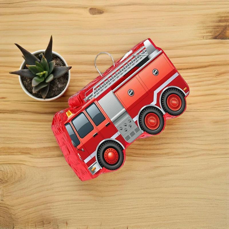 Fire Truck Pinata Party Decoration Interactive Activity For Kids Boys Birthday Party Supplies Red 41.00X22.50X8.00CM Candy Dispenser 1Set