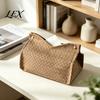 Desktop Paper Napkin Dispenser PU Leather Tissue Box Holder, with Snap Design, Portable Foldable Easy Access Facial Organizer Dispenser, for