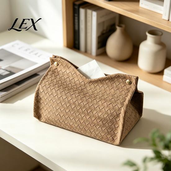 Desktop Paper Napkin Dispenser PU Leather Tissue Box Holder, with Snap Design, Portable Foldable Easy Access Facial Organizer Dispenser, for