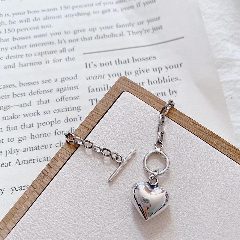 925 Sterling Silver Love Heart Charm Bracelet Fashion Retro Bracelet For Women Jewelry With Ot Clasp S -B367