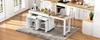 Kitchen Island on Wheels, Extendable Dining Area with Worktop and Drawers, Mobile Freestanding, Ideal for Kitchen and Dining Room (White+Natural)