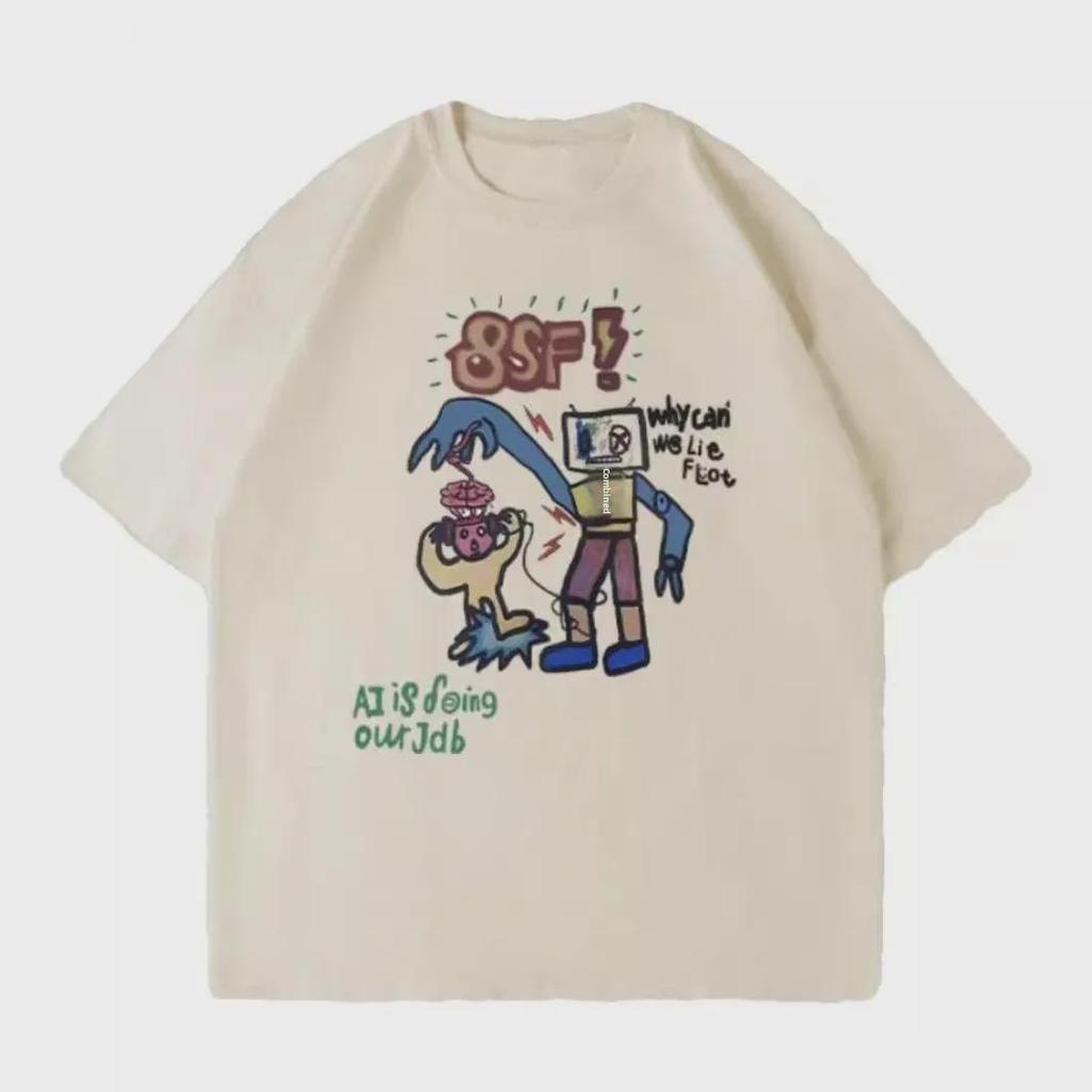 Корейский женский свободный летний топ с короткими рукавами Dongdaemun Cartoon Graffiti Robot