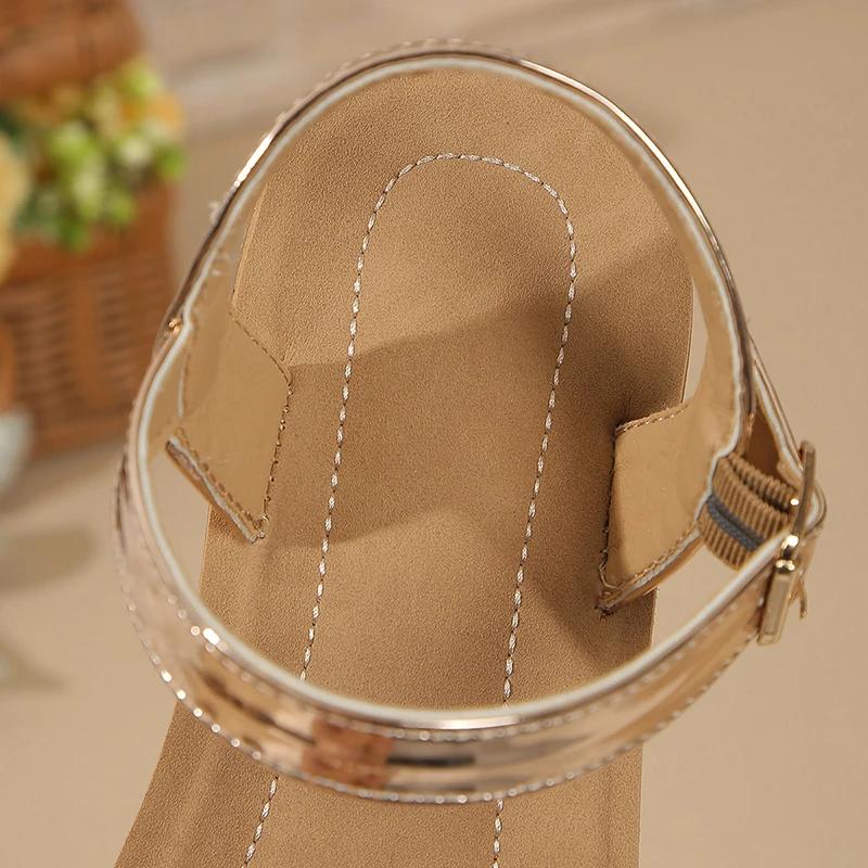 Мода Мода Золотые Босоножки на Платформе Женские 2025 Лето Нескользящие Платформенные Сандалии Женские Легкие С Пряжкой на Щиколотке Sandalias Mujer Большой Размер