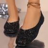 Женская весенне-летняя новая женская обувь с блестками, мерцающая, с мелким вырезом, женские туфли-лодочки, квадратный носок, плоская подошва, блочный каблук, повседневные туфли-лодочки