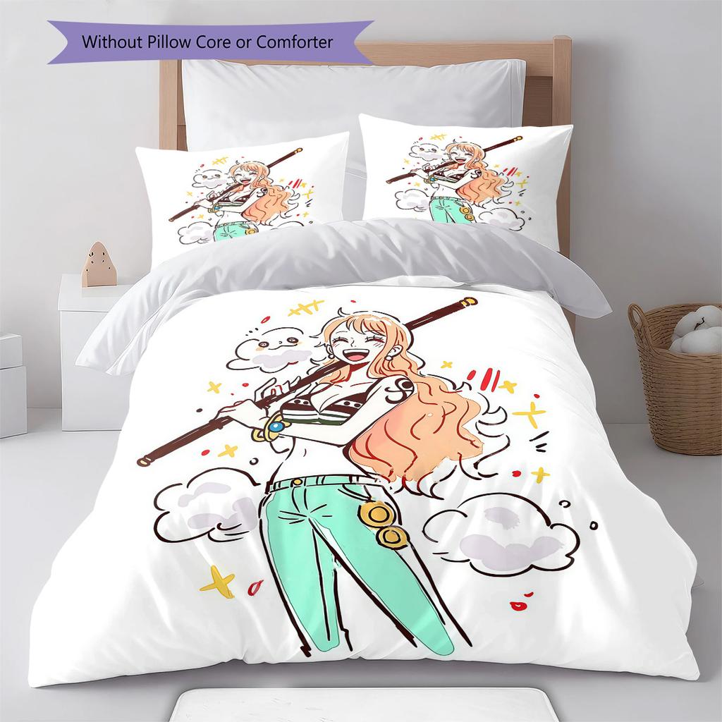 Nami Pattern Bedding Quilt Set Quilt Cover Pillowcase Home Birthday Gift(1 * duvet cover + 2 * pillowcase, without core)