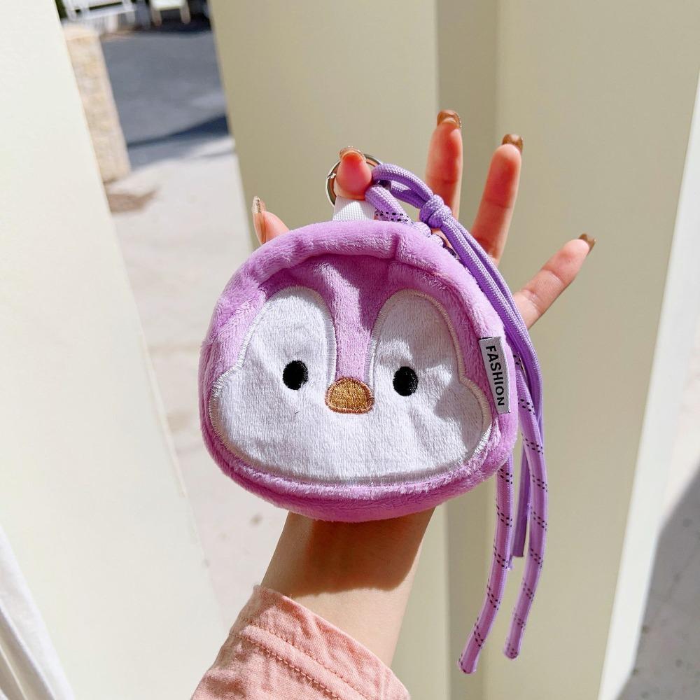 Cute Plush Penguin Coin Purse Colorful Hanging Rope Mini Storage Bag Small Makeup Bag  Students