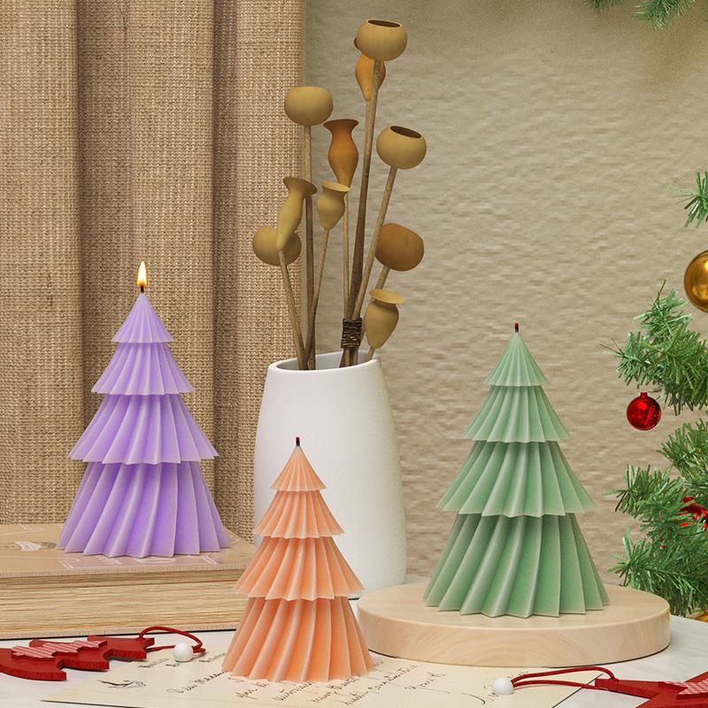 1Pc DIY Crystal Epoxy Resin Diagonal Striped Christmas Tree Ornament Mold Origami Striped Christmas Tree Candle Mold