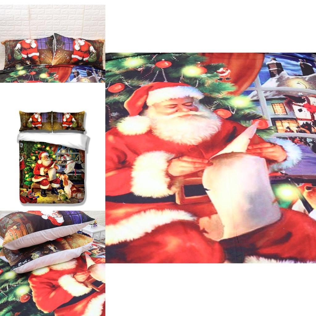 Classic Christmas Kids Duvet Cover Pillow Cases Quilt Cover Santa Claus Bedding Ensemble